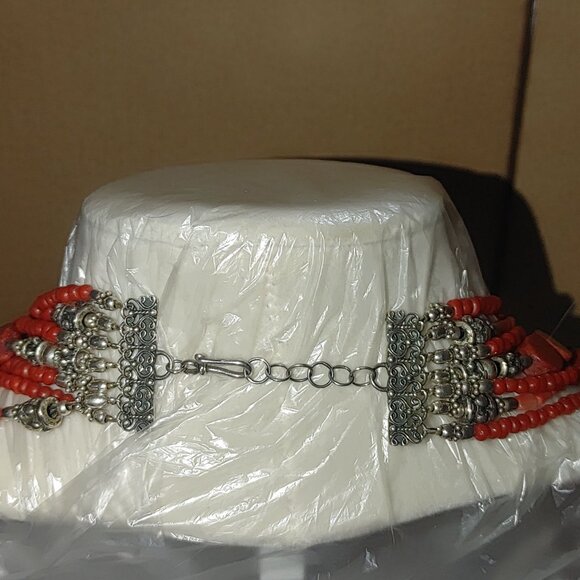 Red Coral Multi Strand Necklace 16 Inch Mexican 925 Sterling Silver Intricate - Picture 10 of 11